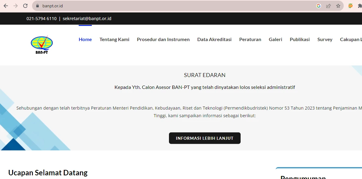 1. Buka Laman Resmi BAN PT 1