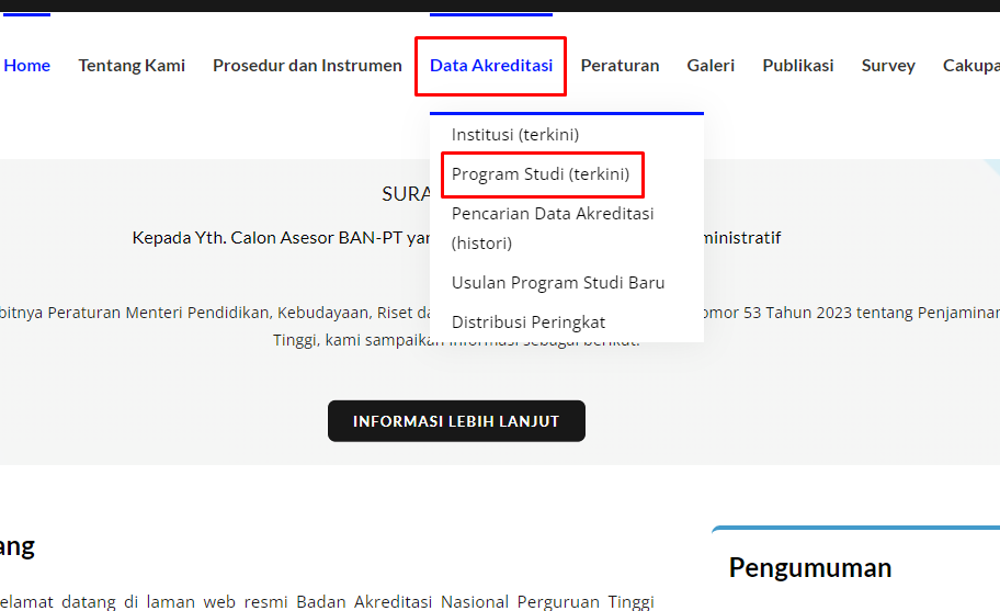 2. Pilih Menu Data Akreditasi Prodi